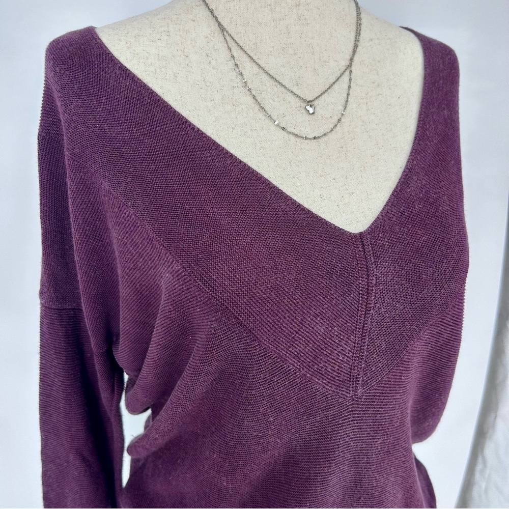 Eileen Fisher Plum V Neck Knit Sweater Minimalist Slouchy Cozy Top Small - Picture 3 of 5